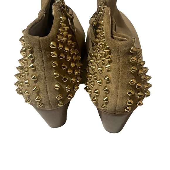 Zara Suede Leather Ankle Booties With Gold Studs Camel Beige Tan Dancing Size 38 - Picture 6 of 10